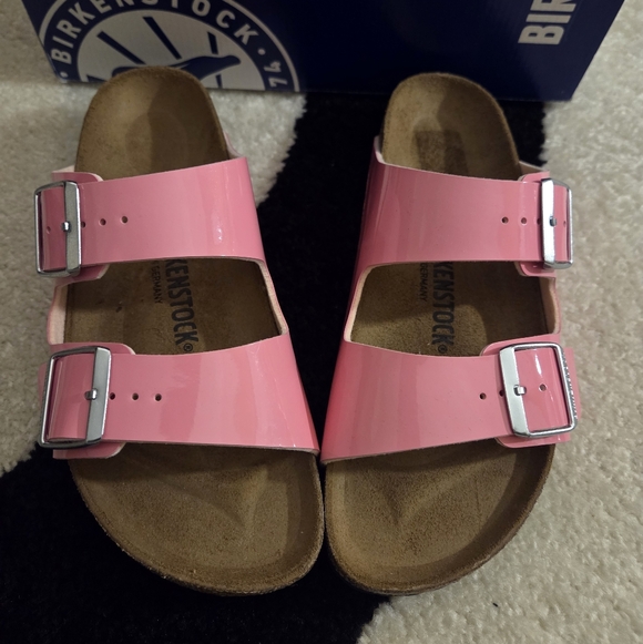 BIRKENSTOCK ARIZONA BS PATENT 'CANDY PINK/BLK' SLIDE SZ EU 39 - Picture 3 of 6